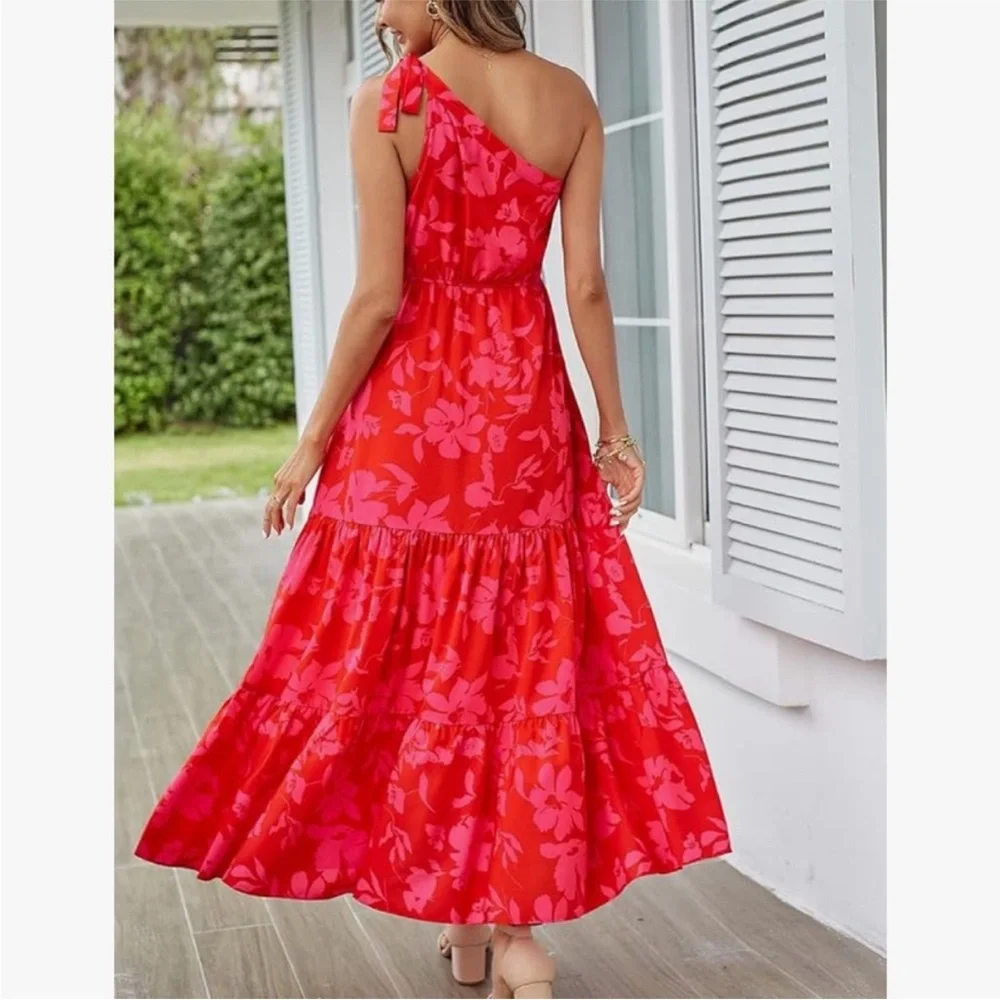 Pretty Garden NWOT size S vibrant red and pink floral maxi dress - Picture 3 of 7